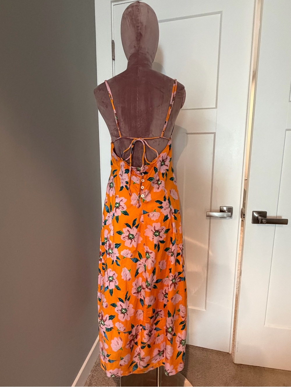 Yellow Floral Midi Dress with Pink Blossoms Free People - Picture 2 of 6